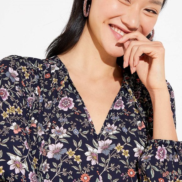 LOFT Women's NWT Floral Ruffle Tie Neck Blouse - Picture 2 of 3